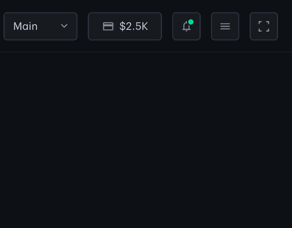 The Kalshi Pro top bar's overflow menu opening to the Privacy mode toggle, then switching it on: the wallet balance pill instantly changes from $2.5K to a masked $****.
